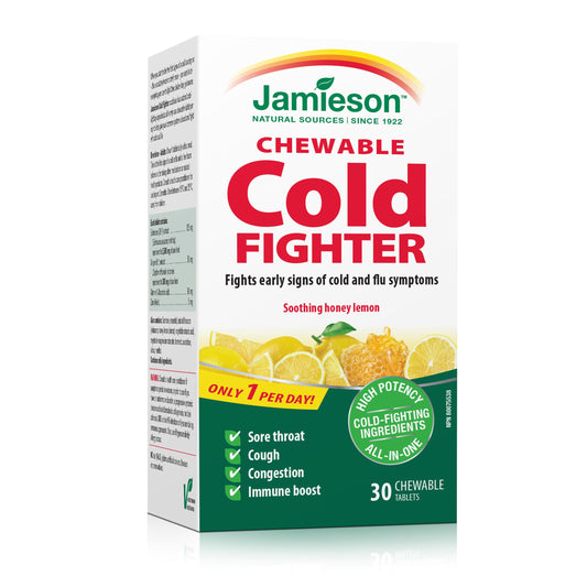 Jamieson Cold Fighter, 30 Chewable Tablets, Honey Lemon Flavour, for Adults and Adolescents (10+), Helps Fight Early Signs of Colds and Improves Cold Symptoms, Proudly Canadian