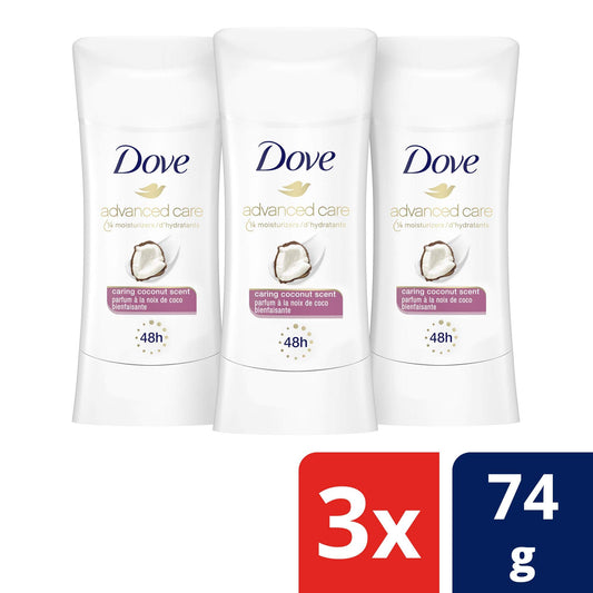 Dove Antiperspirant Stick for Women Caring Coconut Scent, Women's Deodorant, 48 Hour Protection for Soft And Comfortable Underarms 74 g (Pack of 3)