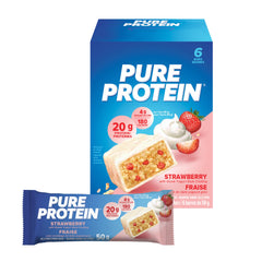 Pure Protein Bars - Nutritious, Gluten Free bar, made with Whey protein blend - low sugar, protein snack. Deliciously satisfying. Made in Canada, Strawberry (Pack of 6)