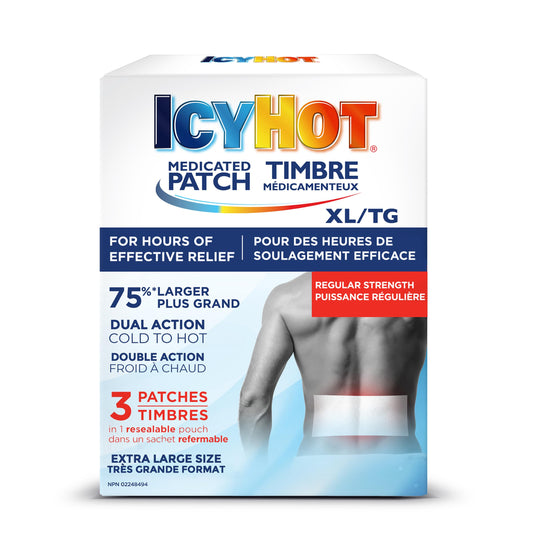 Icy Hot Original XL Patch with Menthol – Large Format for Back and Muscle Pain Relief, Up to 8 Hour Wear, 3 Patches