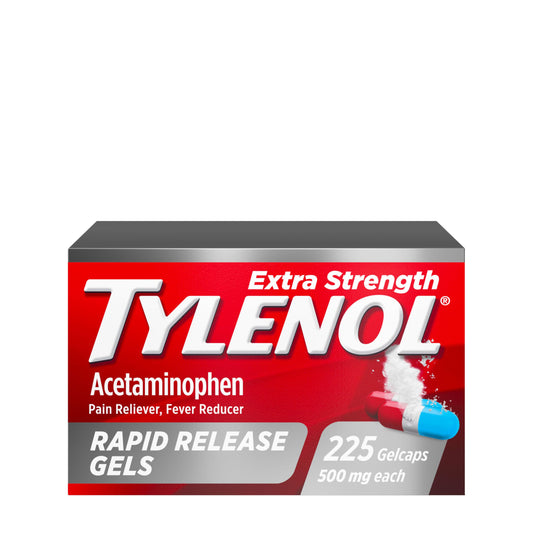 Tylenol Extra Strength Acetaminophen Rapid Release Gels, Extra Strength Pain Reliever & Fever Reducer, Gelcaps with Laser-Drilled Holes, 500 mg Acetaminophen, 225 ct