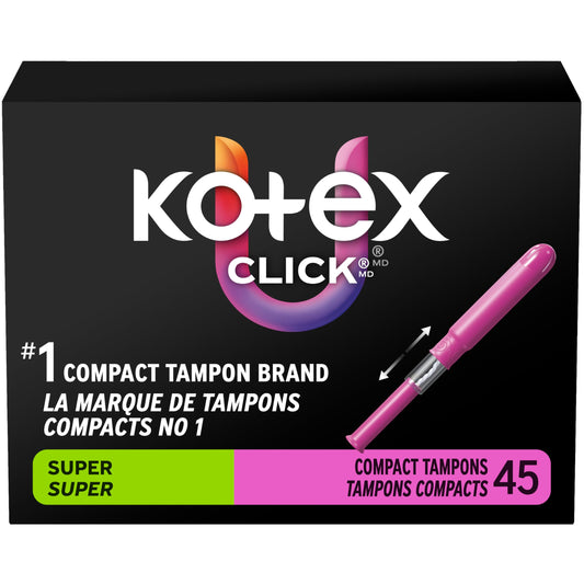 U by Kotex Click Compact Tampons, Super Absorbency, Unscented, 45 Count