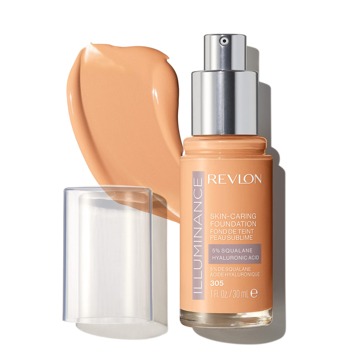 REVLON Illuminance Skin-Caring Liquid Foundation, Hyaluronic Acid, Hydrating and Nourishing Formula with Medium Coverage, 305 Medium Sand (Pack of 1)