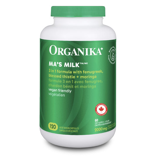 Organika Canadian-Made Ma's Milk- Supports Breast Milk Production- Contains Blessed Thistle, Fenugreek, and Moringa- 120 vcaps