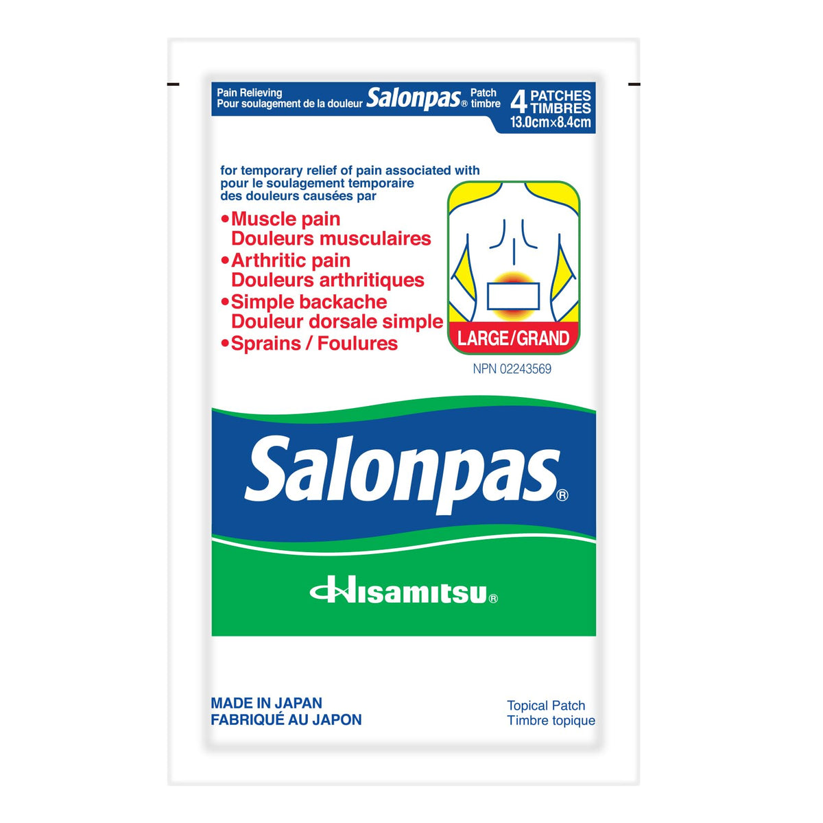 Salonpas Pain Relieving Patch Large, 4 Count