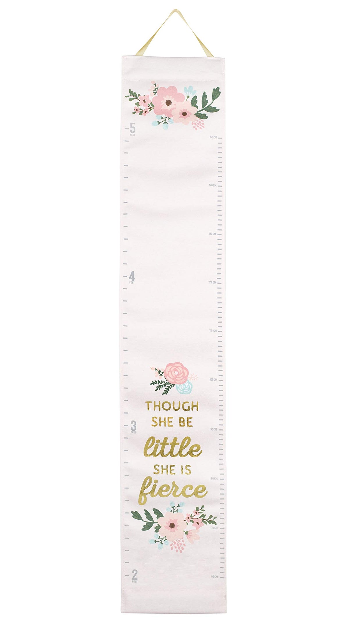 Pearhead 'Though She Be Little She Is Fierce' Growth Chart, Floral, Height Measuring Chart, Wall Decor for Kids