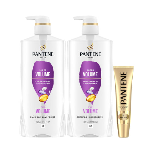 Pantene PRO-V Volume & Body Twin Pack Shampoo, 820 mL Each + Intense Rescue Shot Treatment, 15 mL for dry hair, 1.65 L in Total