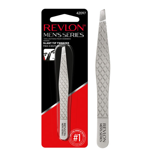 Revlon Slanted Tip Tweezers for Men, Ultra-Sharp for Precision Eyebrow Shaping and Facial Hair Removal, Larger Non-Slip Grip, Stainless Steel, 1 count