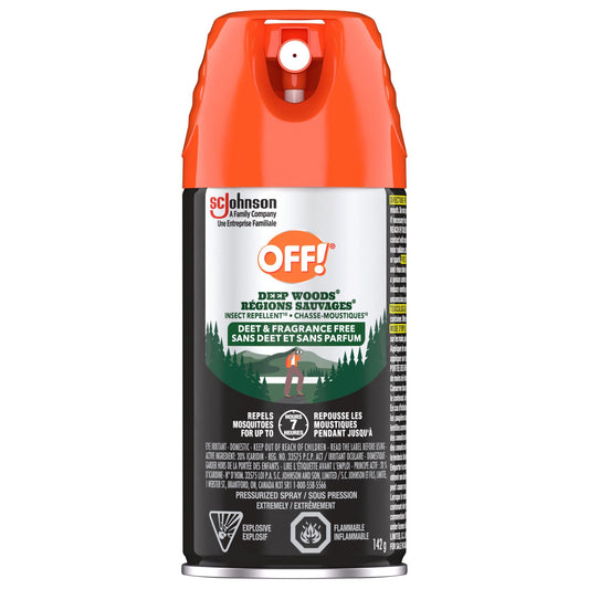 OFF! Deep Woods DEET Free Insect & Mosquito Repellent Spray, 20% Icaridin, Long-Lasting Bug Protection for Camping & Outdoors, Safe for Clothing, 142g (Packaging May Vary)