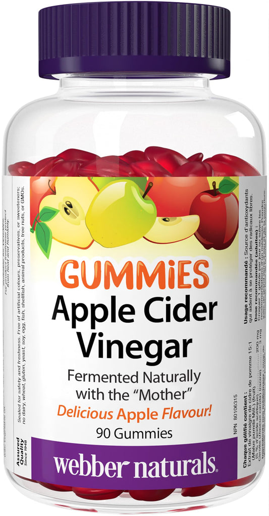 Webber Naturals Apple Cider Vinegar Gummy, 200 mg with The Mother, 90 Gummies, Antioxidants Support, Vegan