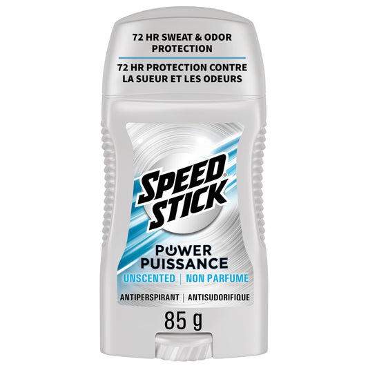 Speed Stick Power Antiperspirant Deodorant for Men, 72 HR Sweat & Odor Protection, Unscented, 85 g Stick