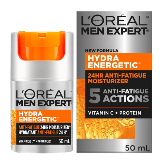 L’Oréal Paris Men Expert Anti Fatigue Face Cream for Men with Vitamin C & Protein, Mens Face Cream, For Dry and Dull Skin, Reduces look of fine lines & dark circles, Hydra Energetic, 50ml