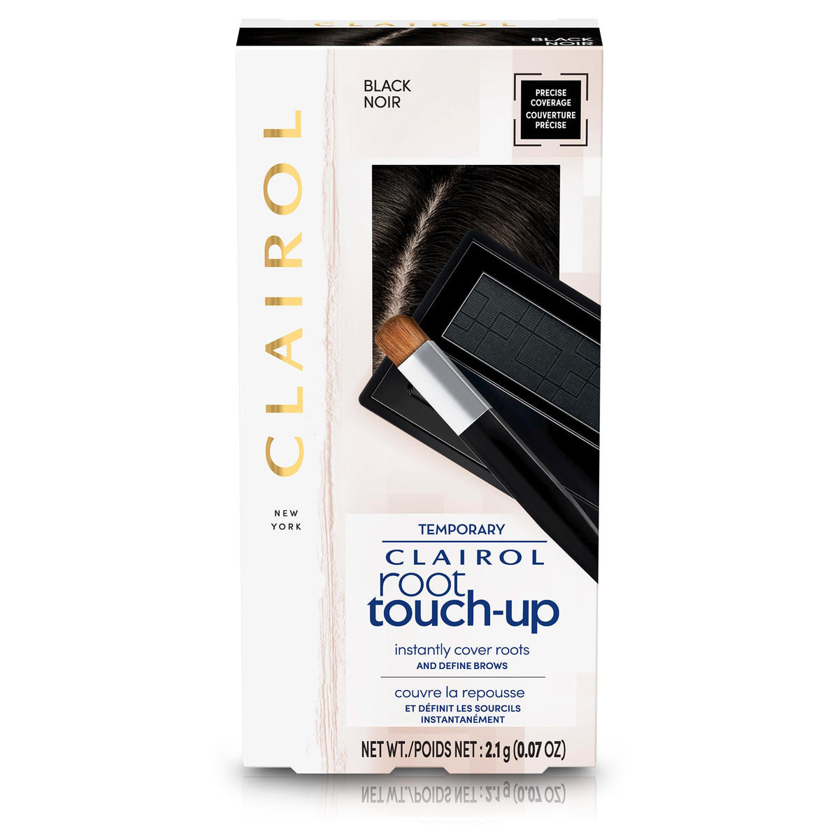 Clairol Root Touch-Up Temporary Concealing Powder, Black Hair Colour | Ammonia-Free | Instantly Cover Roots + Define Eyebrows | On-the-Go Compact with Mirror and Application Brush | Pack of 1