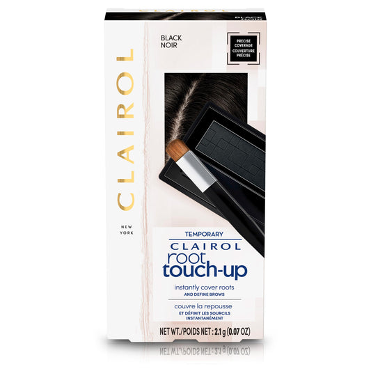 Clairol Root Touch-Up Temporary Concealing Powder, Black Hair Colour | Ammonia-Free | Instantly Cover Roots + Define Eyebrows | On-the-Go Compact with Mirror and Application Brush | Pack of 1