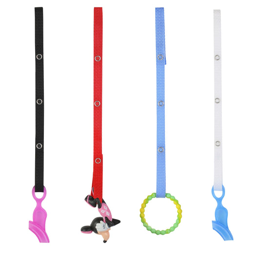 Baby Buddy Secure-a-Toy, Adjustable Pacifier and Teether Strap for Stroller, Highchair, and Car Seat, Navy Red Blue White, 4 pack