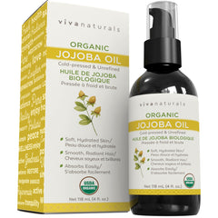 Viva Naturals Organic Jojoba Oil Cold Pressed Hexane Free – Face Oil, Hair Oil, Cuticle Oil, Scalp Oil, Body Oil & Massage Oil – Pure Carrier Oil for Skin Care, 4 fl oz
