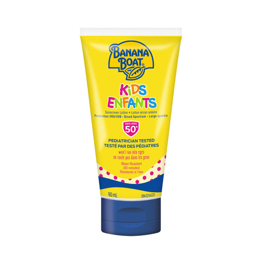 Banana Boat® Kids Sunscreen Lotion SPF 50+ Broad Spectrum| Childrens Sunscreen| Pediatrician Tested, Gentle on Skin, Non-Greasy, Lightweight, Water Resistant|Travel Size, 90mL