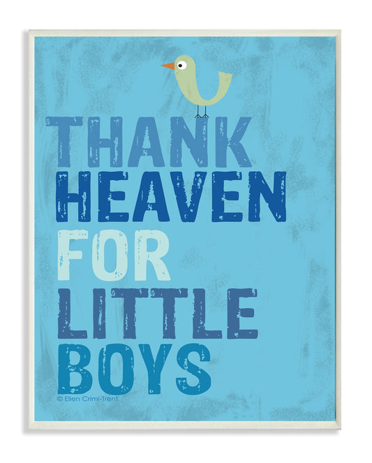 The Kids Room by Stupell Thank Heaven for Little Boys with Bird Rectangle Wall Plaque
