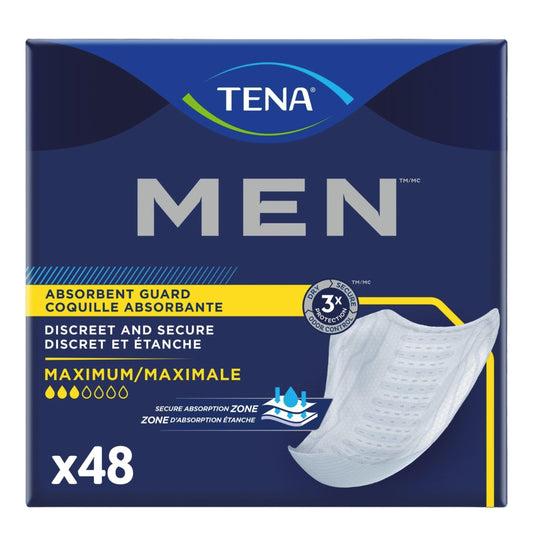 TENA Men Incontinence, Discrete Disposable, Guards, Comfortable Fit, Maximum Absorbency Protection, Universal Fit, 48 Count