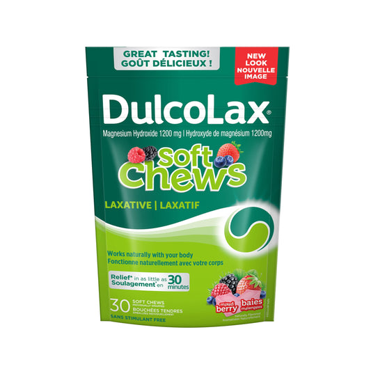 Dulcolax Soft Chews, Mixed Berry, Dependable and Gentle, Laxatives for Fast Occasional Constipation Relief, Vegan, Stimulant-Free, Gluten-Free, For Adults & Kids Ages 12 and Over, 30 Count