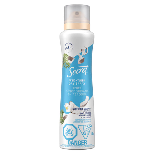 Secret Dry Spray Antiperspirant Deodorant, Nurturing Coconut and Argan Oil, 116 g