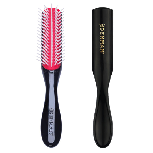 Denman Mini Curl & Blow‑Dry Styling Brush – Defines Curls, Smooths Frizz & Styles Short Hair with Precision, D14, Black & Red