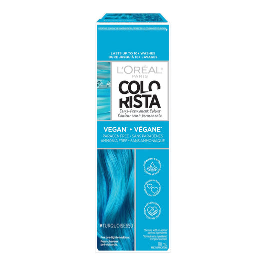 L’Oréal Paris Colorista Semi Permanent Hair Color for Bleached or Blonde Hair, 650 Turquoise, Color Depositing Hair Mask Formula, 1 EA (Packaging May Vary)