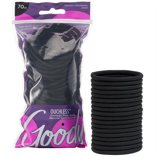 Goody Ouchless No Metal Black Hair Elastics Storage Pack, 4mm, 70 Count