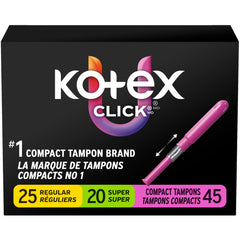 U by Kotex Click Compact Tampons, Duo Pack, Regular + Super Absorbency, Unscented, 45 Count