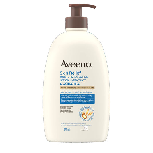 Aveeno Skin Relief Moisturizing Lotion, Shea Butter, Oat, Dimethicone, Dry Skin Body Moisturizer, Fragrance Free, 975mL