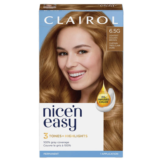Clairol Nice'n Easy Permanent Hair Dye, 6.5G Lightest Golden Brown Hair Color, Pack of 1 - Packaging May Vary