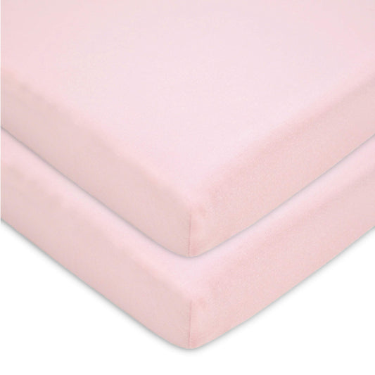 American Baby Company 100% Natural Cotton Value Jersey Knit Fitted Portable/Mini-Crib Sheet, Pink, Soft Breathable, for Girls, Pack of 2