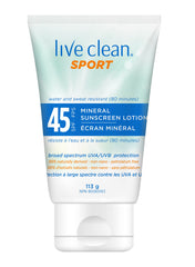 Live Clean Sport Mineral Sunscreen Lotion Spf 45, White, Unscented, 113ml