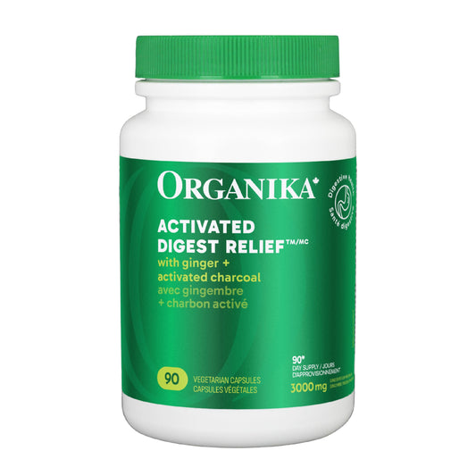 Organika Canadian-Made Digest Relief- with Ginger and Activated Charcoal- Relief for Digestive Upset, 90 Count (Pack of 1)