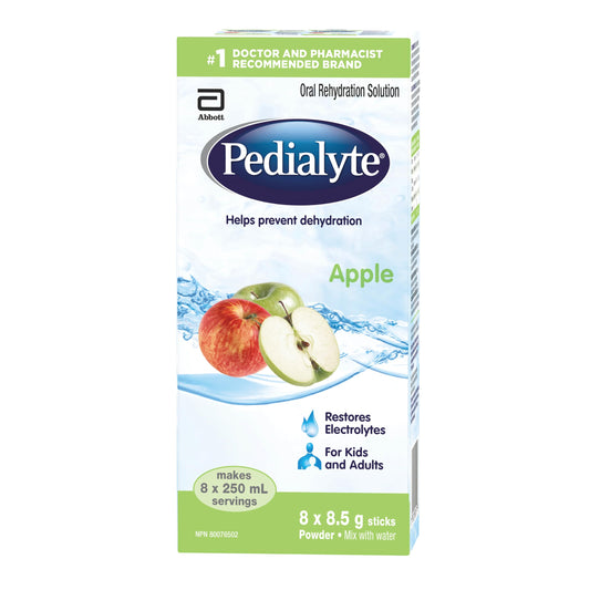 Pedialyte, Electrolyte Powder Sticks, Oral Rehydration Solution, Apple, 8 x 8.5 g, Electrolyte Powder Packets