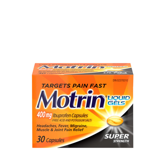 Motrin Ibuprofen Super Strength Liquid Gels, Pain Reliever, Menstrual Pain, Back Pain, 400mg, 30 Liquid Gels