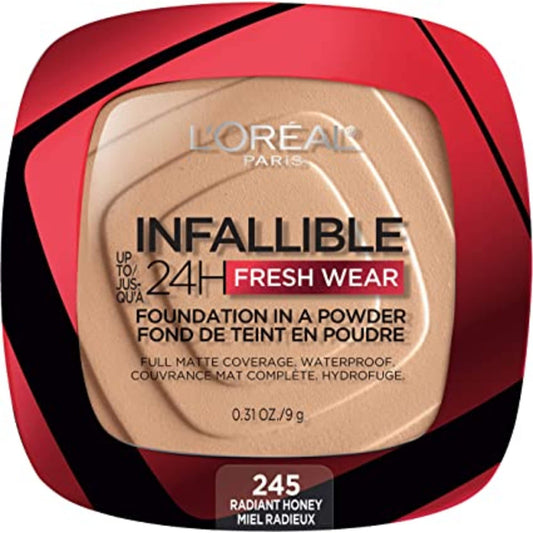 L’Oréal Paris Infallible 24h Fresh Wear Foundation In A Powder, Waterproof Matte Finish, Radiant Honey 245, 1 Count