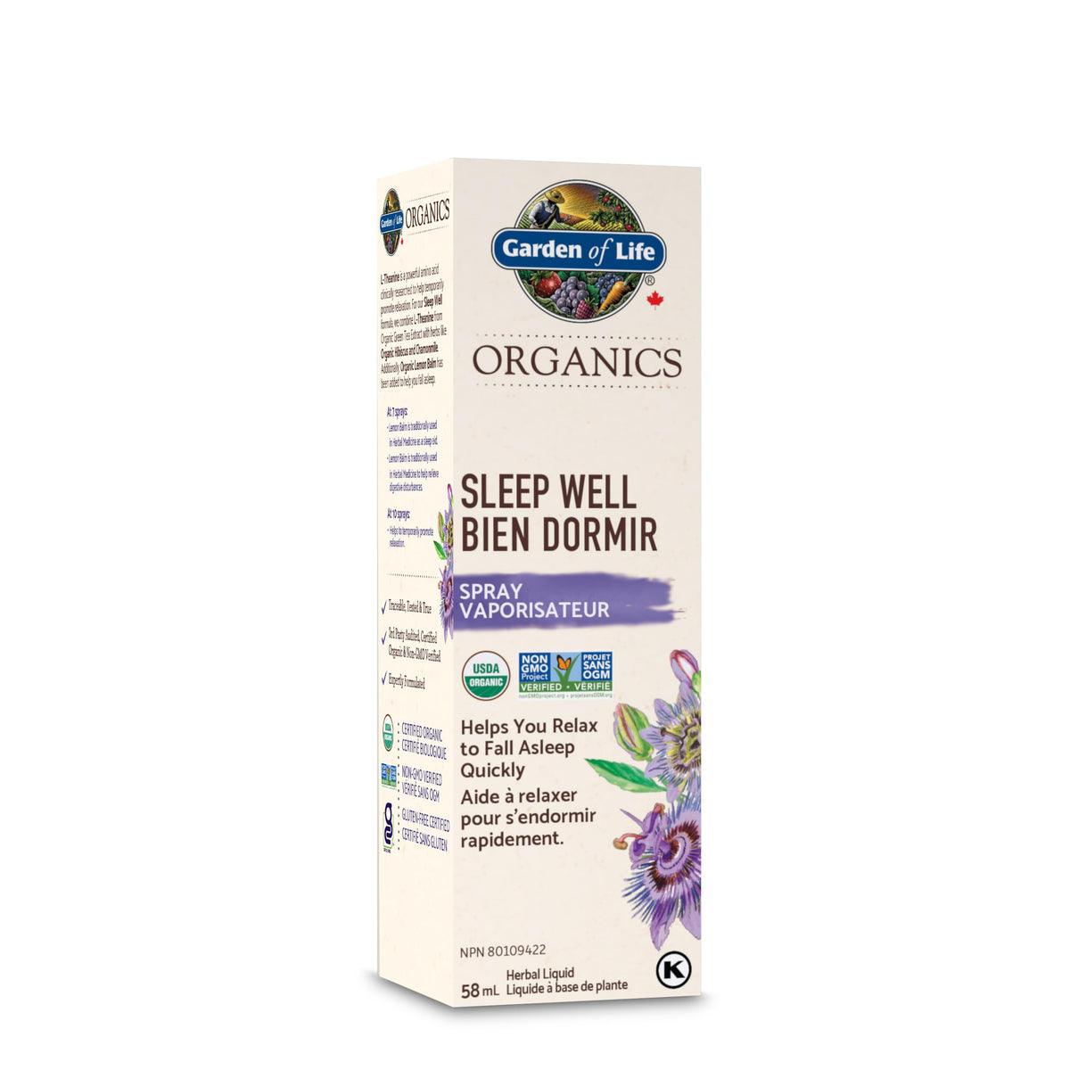 Garden of Life Organics Sleep Well 58ml Spray | Relax & Fall Asleep Quickly | Melatonin Free | Made with L-Theanine, Passionflower, Chamomile, Lemon Balm, Hibiscus | Non-GMO, Vegan, Organic