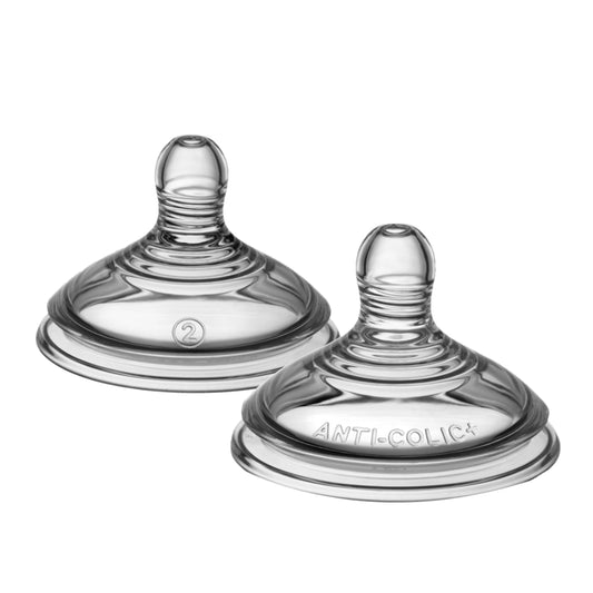 Tommee Tippee Advanced Anti-Colic Baby Bottle Nipples, Medium Flow, 3m+, Pack of 2 Soft Silicone Breast-Like Bottle Nipples for Natural Latch,