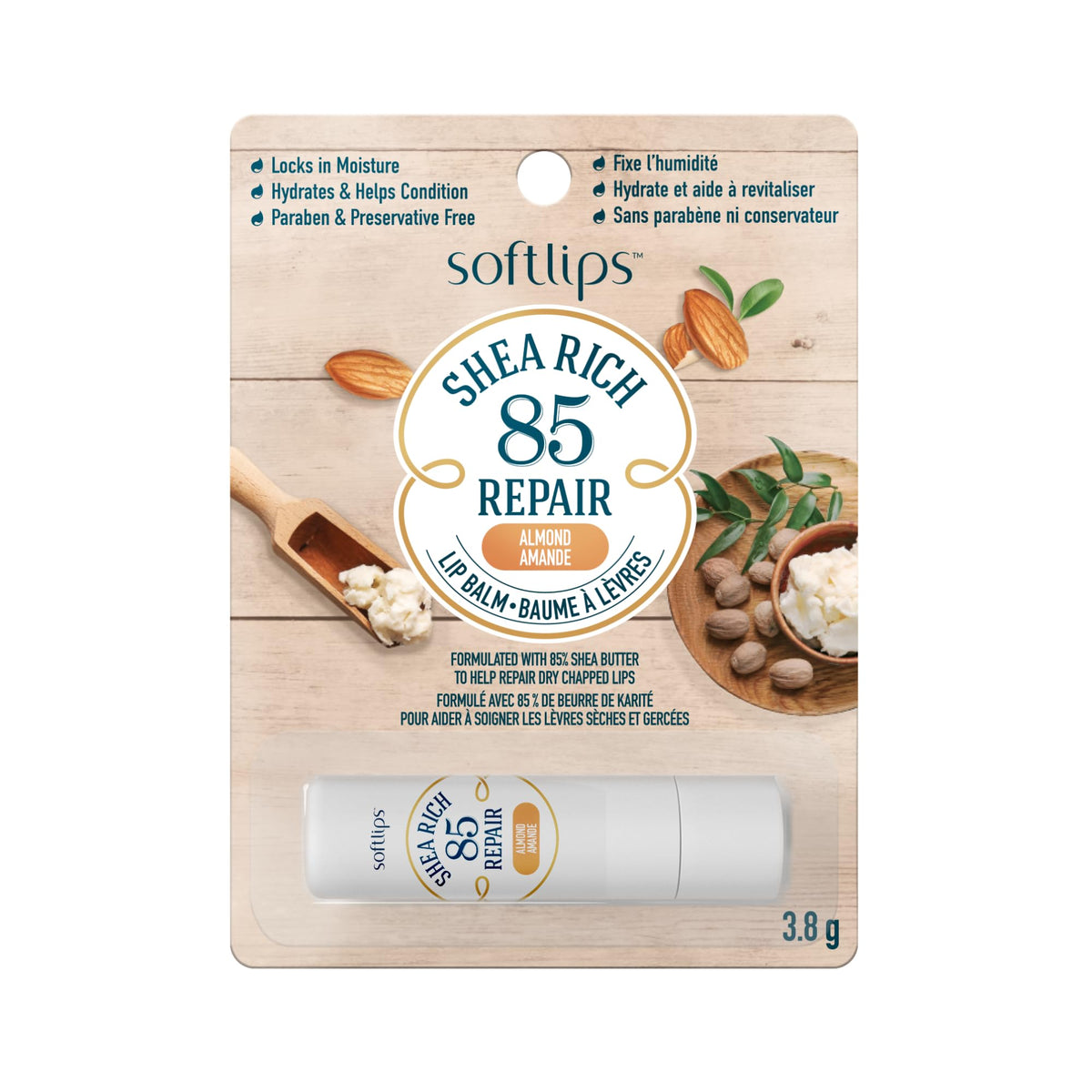 Softlips Shea Rich 85 Repair | Almond Lip Balm | 85% Shea Butter | For Dry, Chapped Lips | Moisturizing and Nourishing Lip Care | Preservative Free