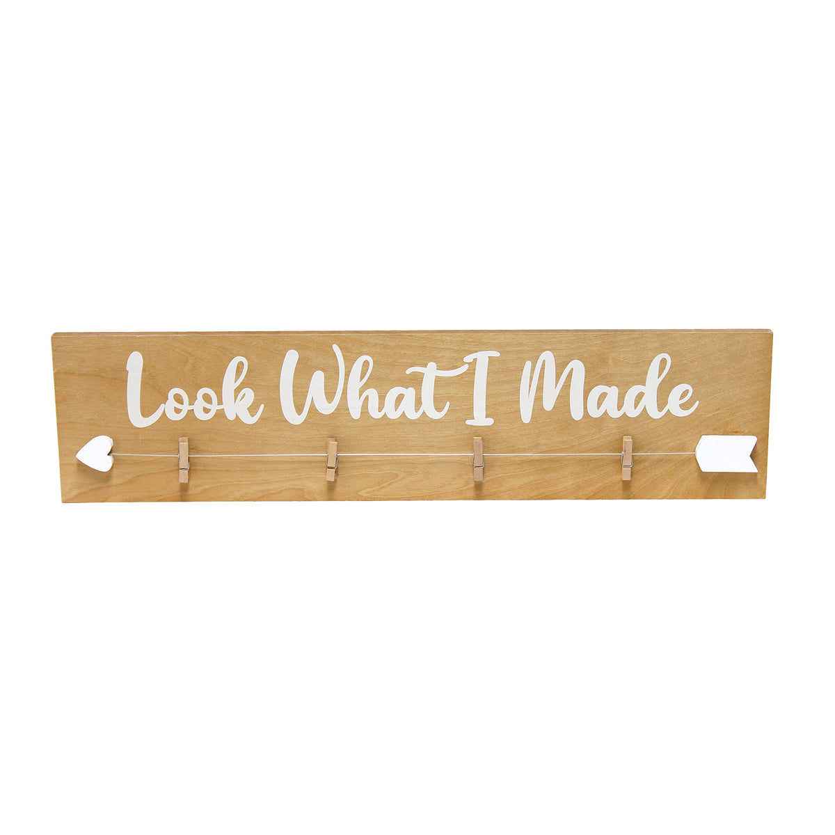 Elegant Designs HG2038-NLM Decorix Farmhouse Wall Mounted Hanging 4 Photo Wood Picture Display w Clips & "Look What I Made" White Script for Artwork,Drawings,Décor,Kids Room,Nursery,Playroom,Nat Wood