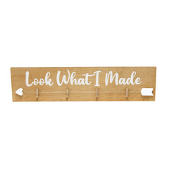 Elegant Designs HG2038-NLM Decorix Farmhouse Wall Mounted Hanging 4 Photo Wood Picture Display w Clips & "Look What I Made" White Script for Artwork,Drawings,Décor,Kids Room,Nursery,Playroom,Nat Wood