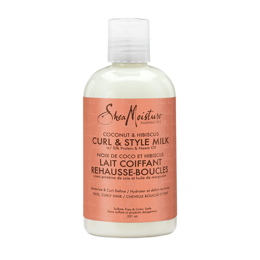 SheaMoisture Curl & Style Milk Leave-In Conditioner for thick, curly hair Coconut & Hibiscus hair conditioner with Silk Protein and Neem Oil 237 ml