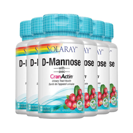 Solaray D-Mannose with CranActin Cranberry Extract 1000mg | For Normal, Healthy Urinary Tract Support | Non-GMO & Vegan | 60 VegCaps| 6 - Pack