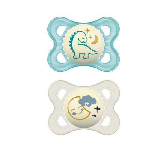 MAM Original Baby Pacifiers 0-6 Months, Binky For Newborn Babies, BPA-Free Skin Soft Silicone Nipple, Glows In The Dark, Developed with Medical Experts, 2 Pack, Sterilizer Case, Made In Europe