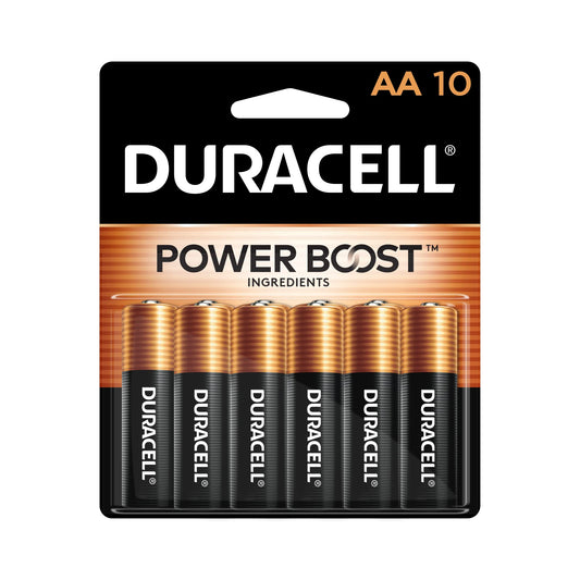 Duracell Coppertop AA Batteries with Power Boost Ingredients, 10 Count (Pack of 1), Double A Battery with Long-lasting Power, Alkaline AA Battery for Household and Office Devices