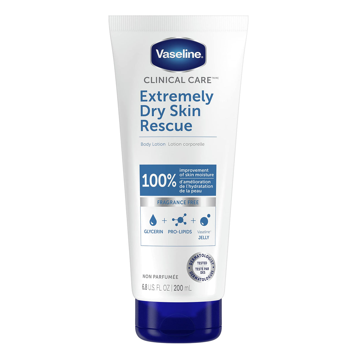 Vaseline Clinical Care Body Lotion healing moisturizing cream Extremely Dry Skin Rescue with moisturizing glycerin for 100% improvement of skin moisture 200 ml