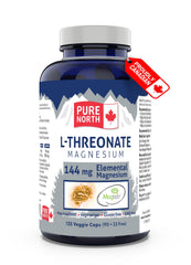 PURE Magnesium L-Threonate 125 vcaps 144mg of Elemental Magnesium (Magtein Magnesium Supplements) 90+35 vcaps FREE - PURE NORTH NATURALS - 3rd Party Tested Formulated and made in Canada