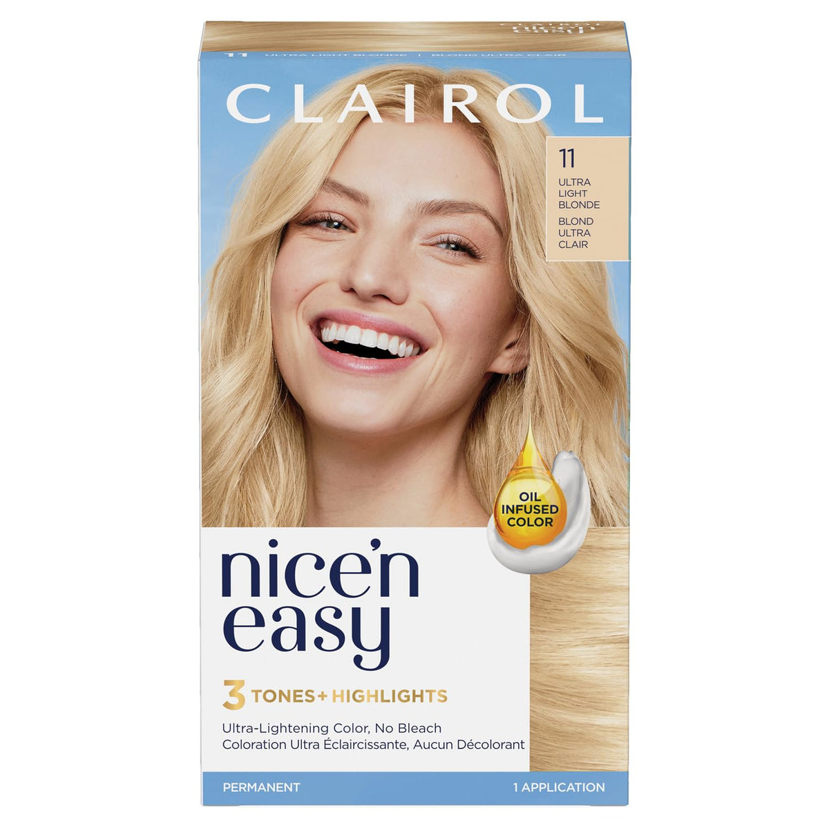Clairol Nice'n Easy Permanent Hair Dye, 11 Ultra Light Blonde Hair Color, 1 Count