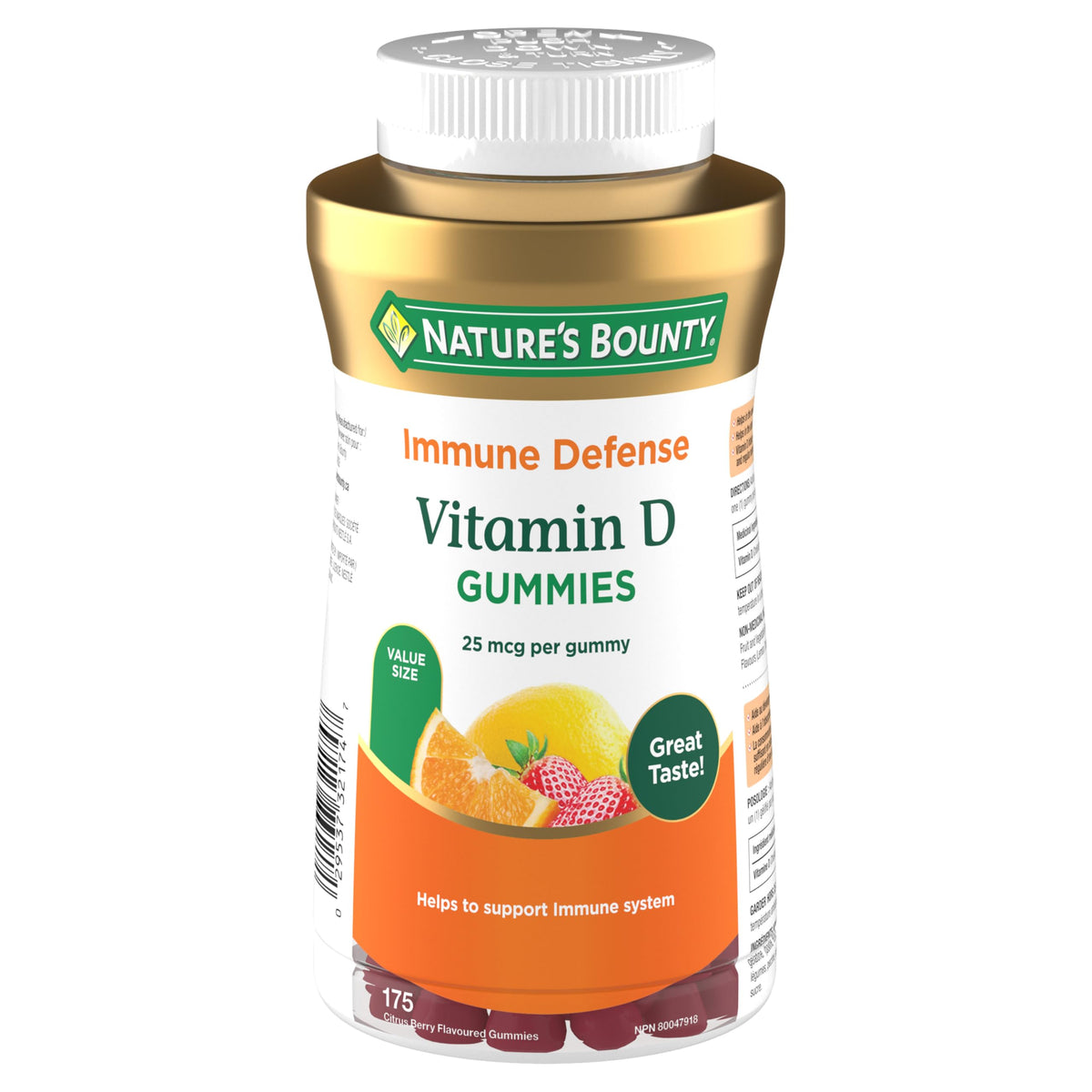 NATURE'S BOUNTY Vitamin D3 1000 Iu Gummies, Value Size, Helps Support Bone Health, Strawberry, Orange & Lemon Flavoured, Ummies, 350 g